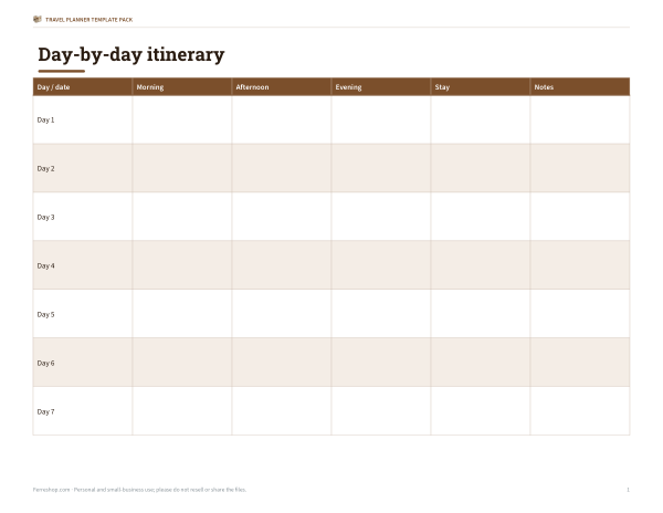 Preview of Printable Travel Itinerary Planner