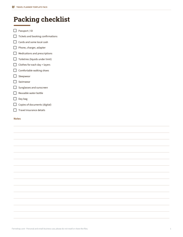 Preview of Printable Packing Checklist