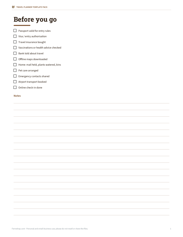 Preview of Printable Pre-Trip To-Do Checklist